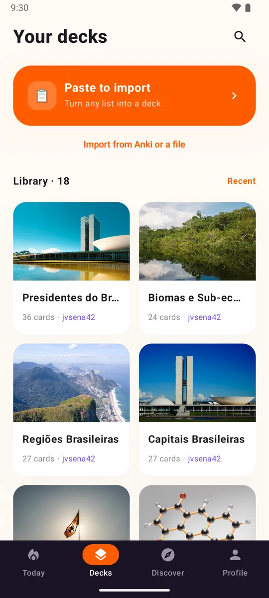 Loopky's deck library with the Import from Anki button