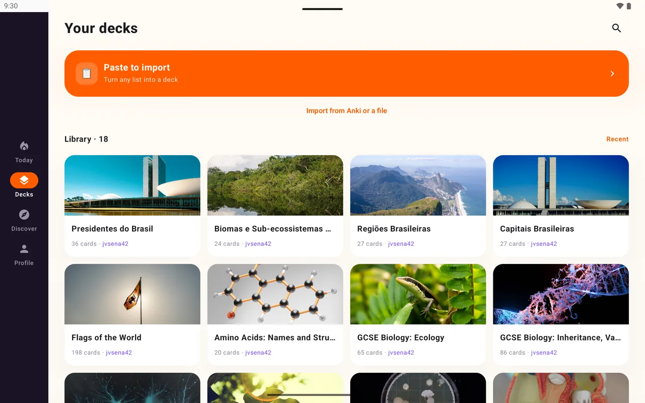 Loopky's deck library on a tablet
