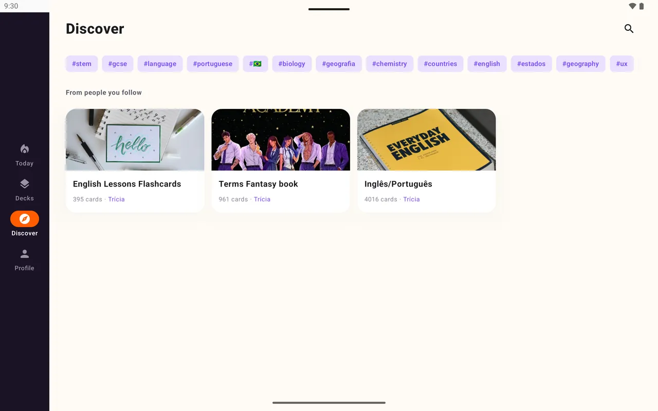 The Discover tab on a tablet